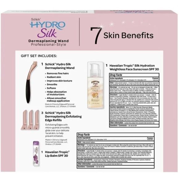 NIB Schick Hydro Silk Dermaplaning Wand Kit Hawaiian Tropic Sunscreen Lip - Picture 2 of 4